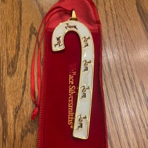 Collectible Wallace Silversmiths annual candy cane ornament, 1999, reindeer.